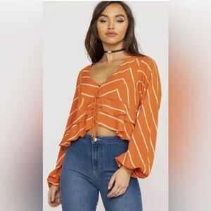 Free People Samifran Tangerine Long Sleeve Ruffle Blouse XS